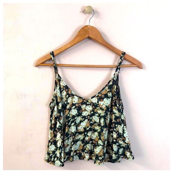 PacSun Black Floral V-Neck Semi-Cropped Top EUC Size S - Picture 1 of 10
